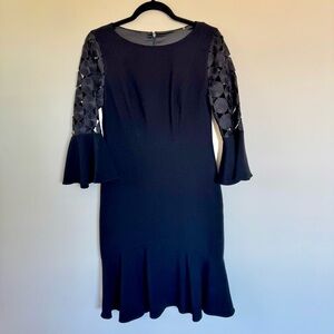 Elie Tahari Black Mermaid Midi Dress with Lacey Bell Sleeves Size 6